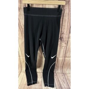 NIKE Women's Black Leggings Pants MED Swoosh Running Yoga Athletic MEDIUM